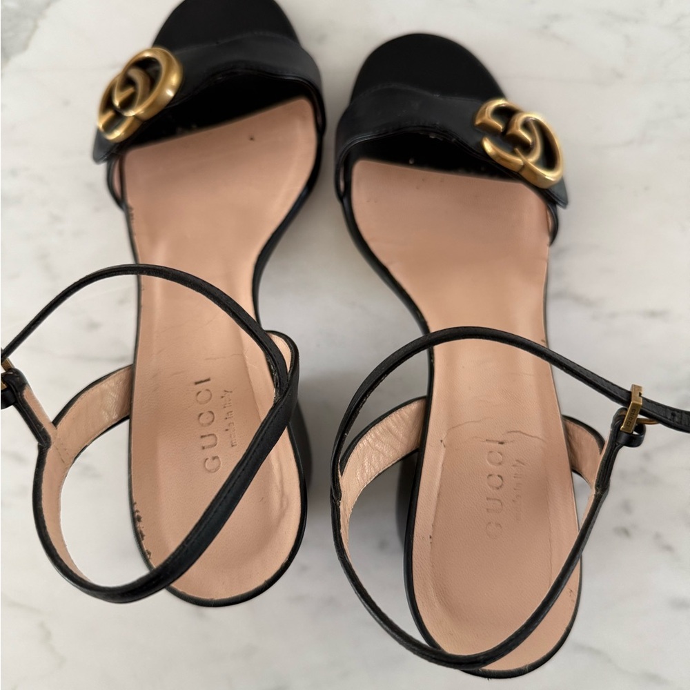 GUCCI Marmont Leather GG Block-Heel Sandals - Picture 6 of 16